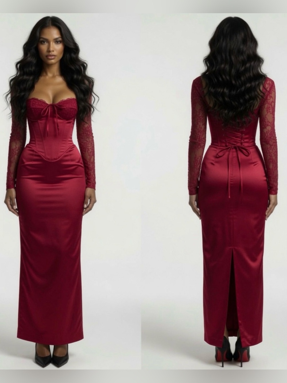 House of CB ‘PERDI’ Berry Satin Maxi Corset Dress Small US4-6 $259 - Picture 4 of 13